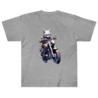 たゆたゆのバイクに乗る猫 ヘビーウェイトTシャツ