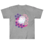 ねこじゃらしの水玉と猫 -polka dots and cat-（桃紫） ヘビーウェイトTシャツ
