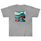 日本の風景 COOL JAPANの日本の風景:荒波にもまれる海がめ、Japanese scenery: Sea turtle caught in rough waves Heavyweight T-Shirt