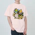 Cody the Lovebirdの（両面）仲良しインコ（表面）+ モーニングバード (背面）Chubby Bird ヘビーウェイトTシャツ