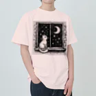 キキの夜空を眺める白猫 Heavyweight T-Shirt