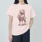 あさぎ9の3段エゾシカ（赤茶色） ヘビーウェイトTシャツ