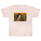 大正ロマン・昭和モダンの浮世絵風　向日葵畑美人図 Heavyweight T-Shirt