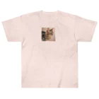 OkometoOmochiの横向き猫 ヘビーウェイトTシャツ