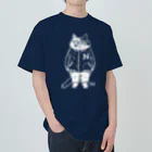 多分ねこのアメカジ猫(ぶち猫)白 ヘビーウェイトTシャツ