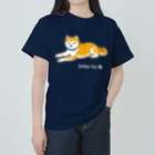 Shiba Inu Streetの水色の首輪をつけてゆったり座る柴犬のドット絵 Heavyweight T-Shirt