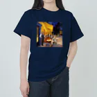 アインシュタインキャットの夜のカフェテラス ヘビーウェイトTシャツ