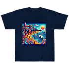 Ouga_の海岸が可愛く描かれた ヘビーウェイトTシャツ