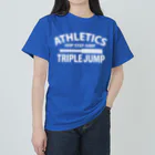 sports_tower スポーツタワーの三段跳び・白・陸上競技・ホップ・ステップ スキップ・ジャンプ・さんだんとび・Tシャツ・男子・女子・かっこいい・かわいい・有力・確実・候補・選手・有望・精神力・集中力・応援・メダル・入賞 Heavyweight T-Shirt