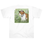 にゃんこーねこの草の中の猫 ヘビーウェイトTシャツ