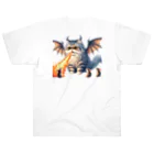 nekodoragonのブサカワ！火噴き猫ドラゴン　背景透過ver ヘビーウェイトTシャツ