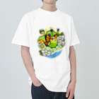 Cody the LovebirdのChubby Bird セキセイインコの妖精 Matcha 一緒に森を守ろう！ Heavyweight T-Shirt