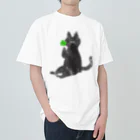 asako-shopの四葉のクローバーとねこ🍀 ヘビーウェイトTシャツ