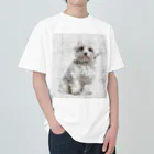 【CPPAS】Custom Pet Portrait Art Studioの マルチーズドッグ - レンガブロック背景 Heavyweight T-Shirt