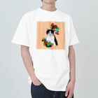 greetenのハチワレ猫と花　カラフル ヘビーウェイトTシャツ