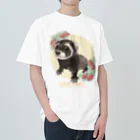 卯月まめのもふもふイラスト屋さんの【No.11】I LOVE FERRET ヘビーウェイトTシャツ