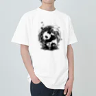 ■□ monochrome10 ■□の考えすぎのパンダ/Overthinking pandas ヘビーウェイトTシャツ