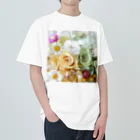 meke flowersのレモンイエローとアップルグリーン　ローズシリーズ ヘビーウェイトTシャツ