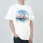 leopanda_studioの晴天の大海原と帆船 ヘビーウェイトTシャツ