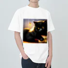 ねこノートの黒猫まるまり寝 ヘビーウェイトTシャツ