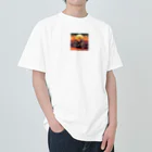 毎日がにゃんとも幸せ マサッチShopのレトロバイクドット　夕日編　№３ Heavyweight T-Shirt