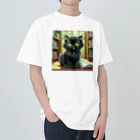 yoiyononakaの図書室の黒猫01 ヘビーウェイトTシャツ