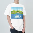 はんそで母の白鳥　風景 ヘビーウェイトTシャツ