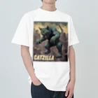 HappyFaceMarketのゴジラになりたい猫 CATZILLA ヘビーウェイトTシャツ