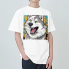 幻のアート侍の笑うハスキー犬 ヘビーウェイトTシャツ