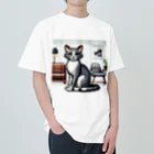 ピクセル堂のモダンレトロ：スタイリッシュなピクセル猫 ヘビーウェイトTシャツ