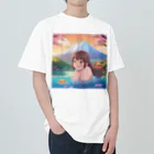west97の富士山絶景にある露天風呂のかわいい女の子 ヘビーウェイトTシャツ