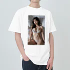 BeautifulLadyCollectionTokyoの恍惚とした表情で目を閉じる、白い下着のAI美女 Heavyweight T-Shirt