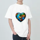 KULIEITAの地球の日　Earth day 地球　ハート　ブルー ヘビーウェイトTシャツ