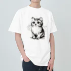 catsの一筆書きで描かれたかわいい猫のイラスト ヘビーウェイトTシャツ