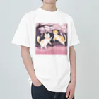 Shironekokuuの桜で遊ぶ犬と猫 Heavyweight T-Shirt