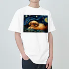 Dog Art Museumの【星降る夜 - ペキニーズ犬の子犬 No.2】 Heavyweight T-Shirt