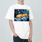 Dog Art Museumの【星降る夜 - ポメラニアン犬の子犬 No.3】 Heavyweight T-Shirt