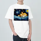 Dog Art Museumの【星降る夜 - ウェルシュコーギー犬の子犬 No.3】 Heavyweight T-Shirt