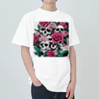 ピンクリボンの薔薇髑髏01 Heavyweight T-Shirt