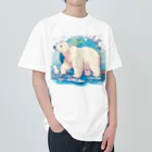 れいのホッキョクグマの冒険：地球を背景に未来へ進む姿 Heavyweight T-Shirt