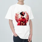 yuchijapanの桜を散らした着物美人イラスト Heavyweight T-Shirt