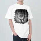 greetenのライオン　アートアニマル　モノクロ ヘビーウェイトTシャツ