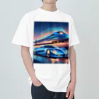 ro kuの青い車と新幹線 Heavyweight T-Shirt