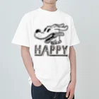 nidan-illustrationのhappy dog (black ink) ヘビーウェイトTシャツ