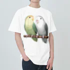 まめるりはことりのコザクラインコ　モーブとオリーブ【まめるりはことり】 ヘビーウェイトTシャツ