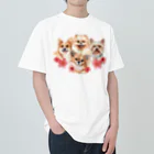 SANKAKU DESIGN STOREのお花の似合う小さい犬たち。 ヘビーウェイトTシャツ