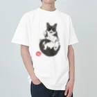 小鳥と映画館の加筆版 招き猫 ハチワレ ヘビーウェイトTシャツ