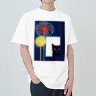 WAMI ARTの花火見る黒猫 ヘビーウェイトTシャツ