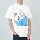 まめるりはことりの見つめるセキセイインコちゃん【まめるりはことり】 ヘビーウェイトTシャツ