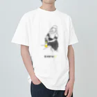 ビールとアート TM-3 Designの名画 × BEER（牛乳を注ぐ女）黒線画 ヘビーウェイトTシャツ